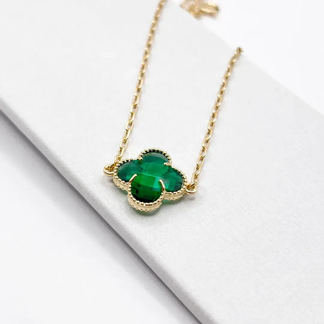 COLAR CHOKER TREVO VERDE ESMERALDA