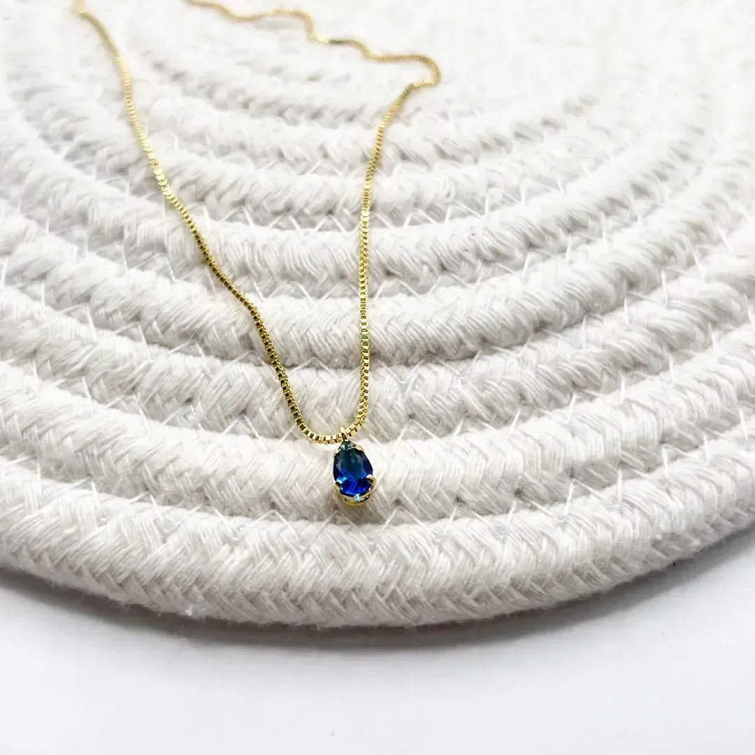 COLAR GOTA AZUL - SAFIRA 45CM
