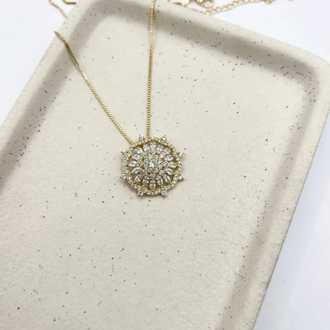 COLAR MANDALA CRAVEJADA 2CM E VENEZIANA 45CM+5CM EXTENSOR