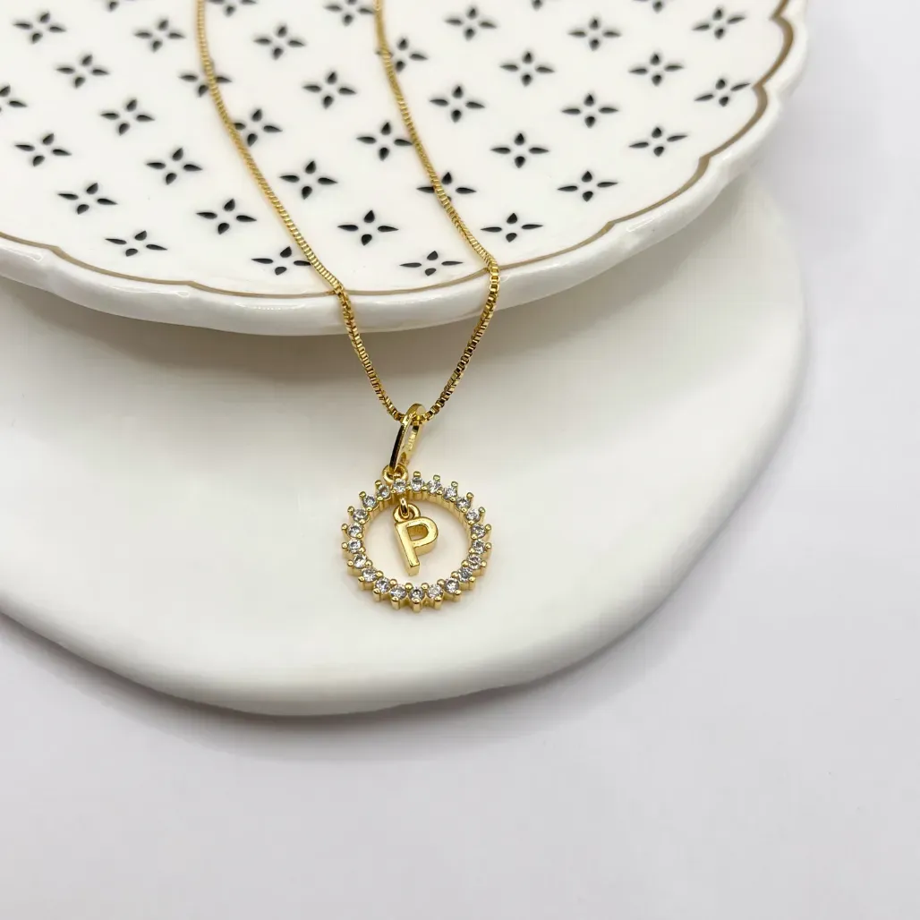 COLAR MANDALA CRISTAL COM PINGENTE DE LETRA - P