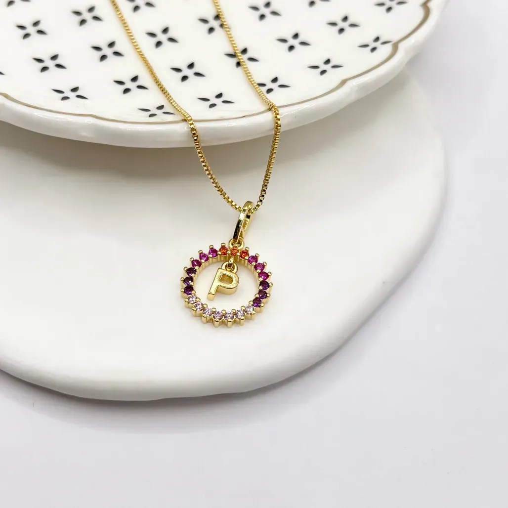 COLAR MANDALA MULTICOLOR COM PINGENTE DE LETRA - P