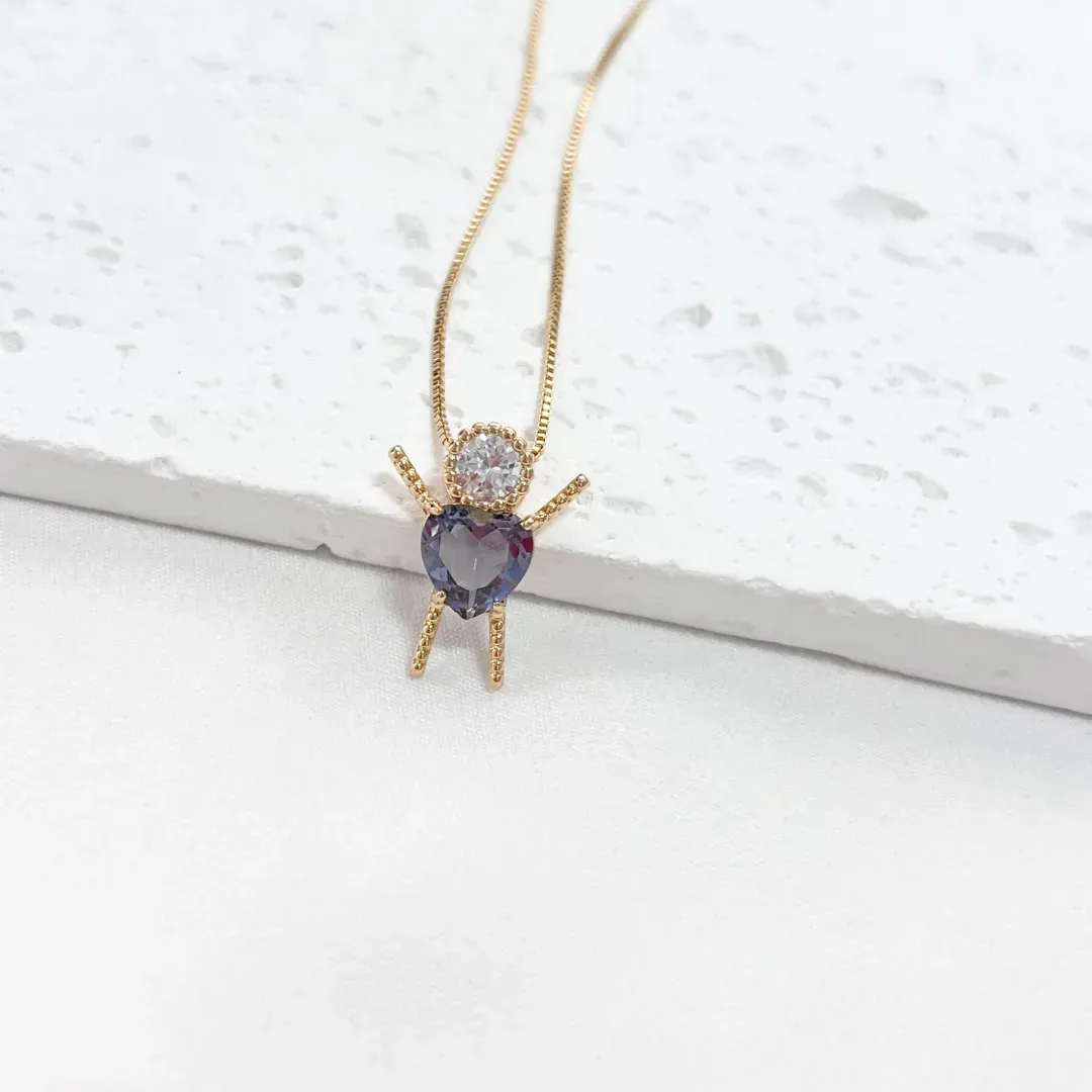 COLAR MENINA PEDRA LAVANDA COM ZIRCONIA NA CABEÇA