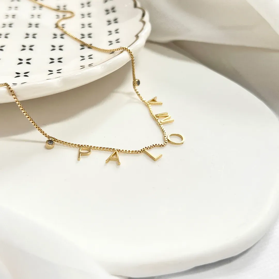 COLAR NOME PERSONALIZADO 6 LETRAS E ZIRCONIAS NAS PONTAS - PALOMA