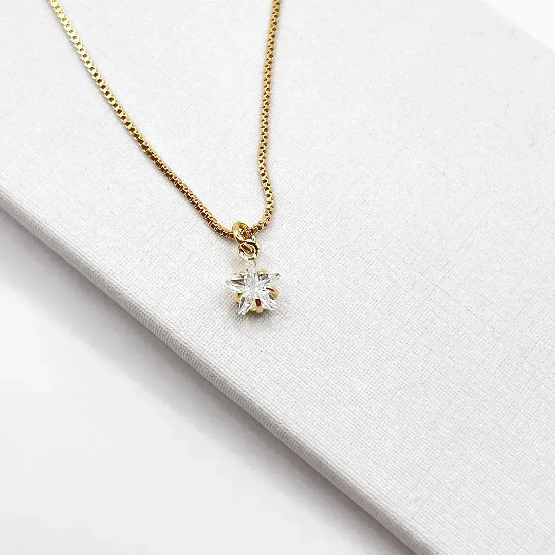 COLAR PINGENTE ESTRELA DE ZIRCONIA 45+5CM EXTENSOR