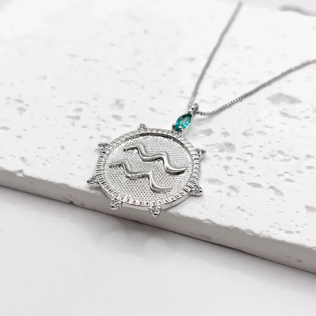 COLAR SIGNO AQUÁRIO COM PEDRINHAS