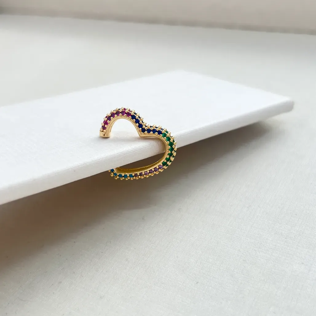 PIERCING CORAÇÃO MICRO ZIRCONIAS MULTICOLOR