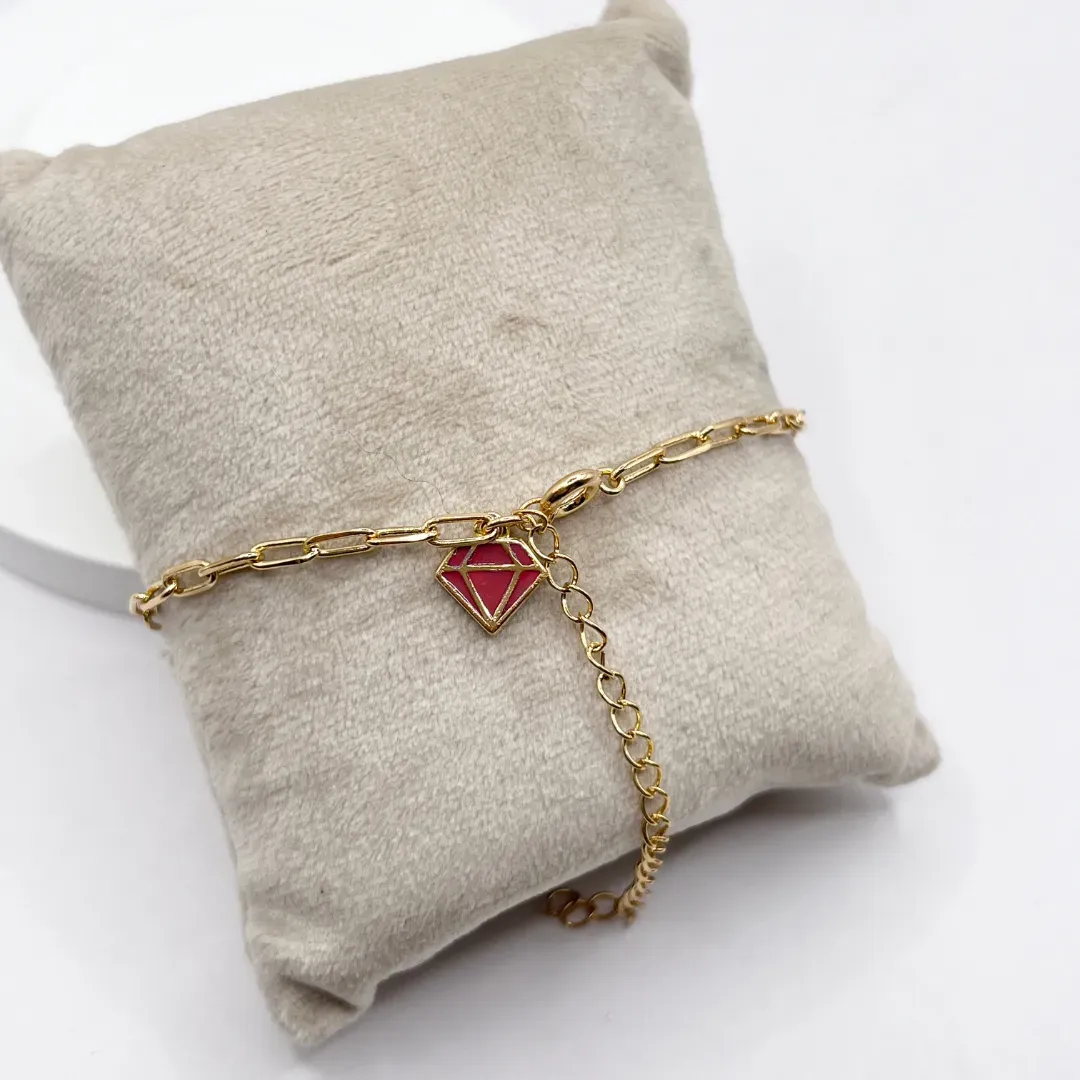 PULSEIRA CARTIER COM PINGENTE DE DIAMANTE RESINADO ROSA
