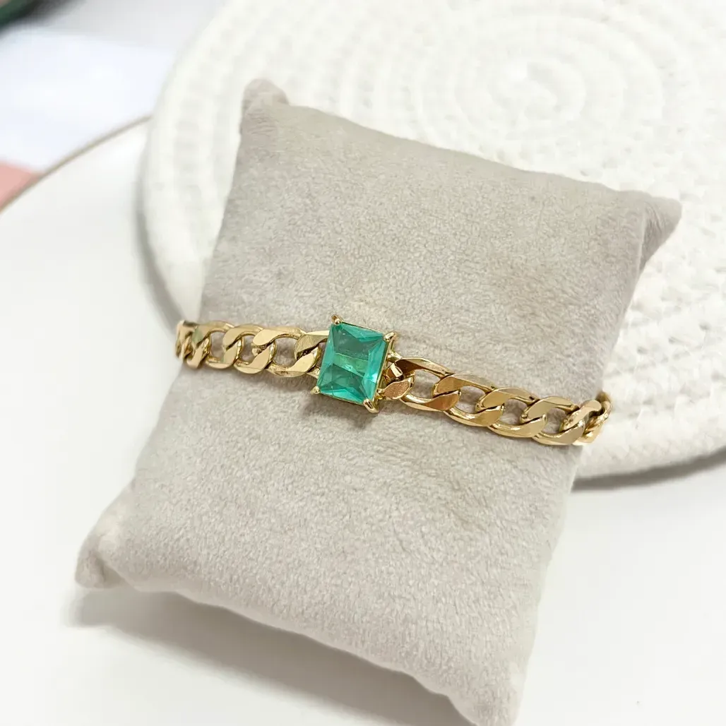 PULSEIRA ELO GRUMET COM PEDRA QUADRADA TURMALINA FUSION
