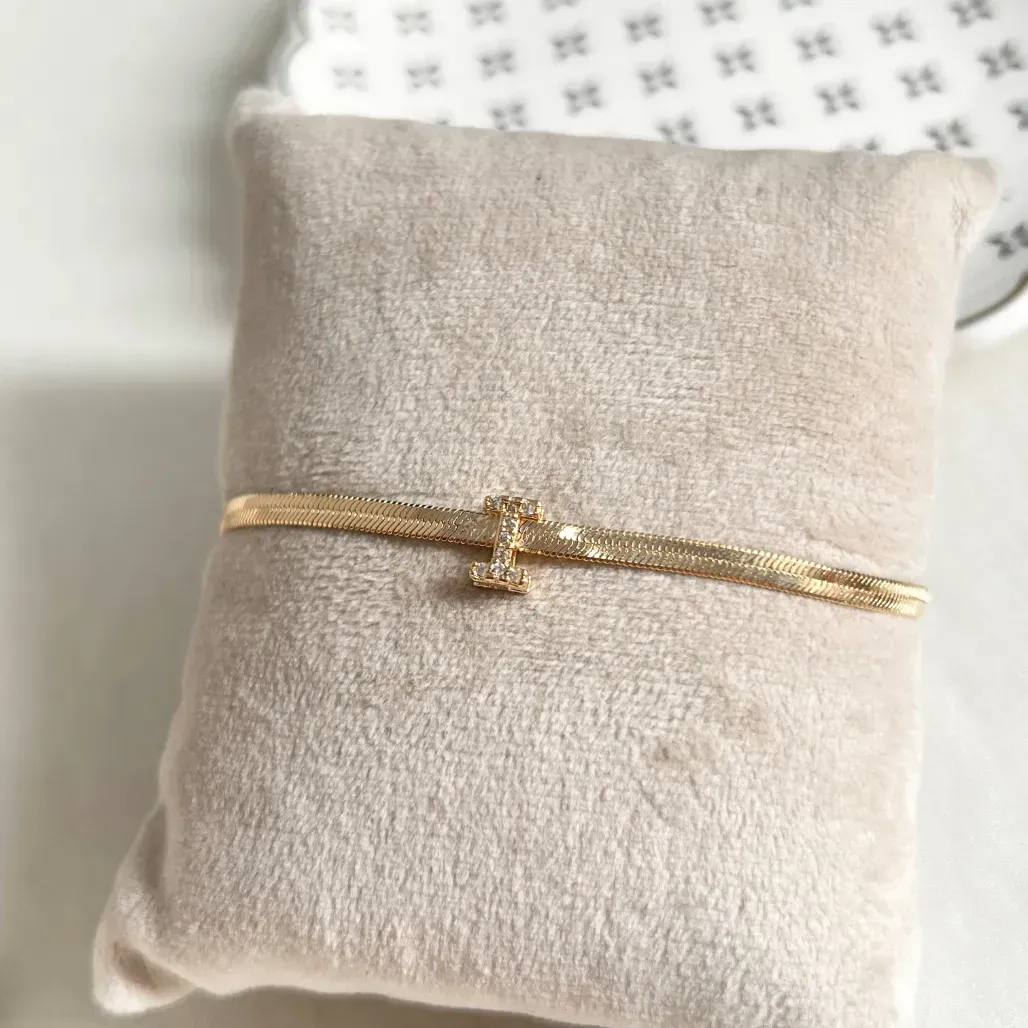 PULSEIRA FITA ITALIANA COM LETRA CRAVEJADA - I