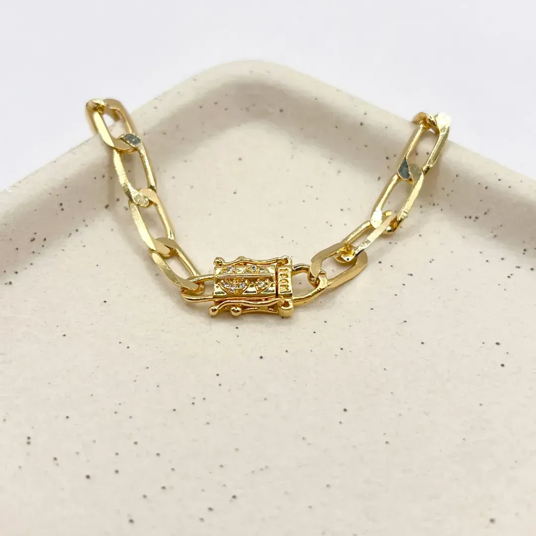 PULSEIRA MASCULINA ELO GRUMET LONGO 6MM - FECHO COM CIFRÃO CRAVEJADO