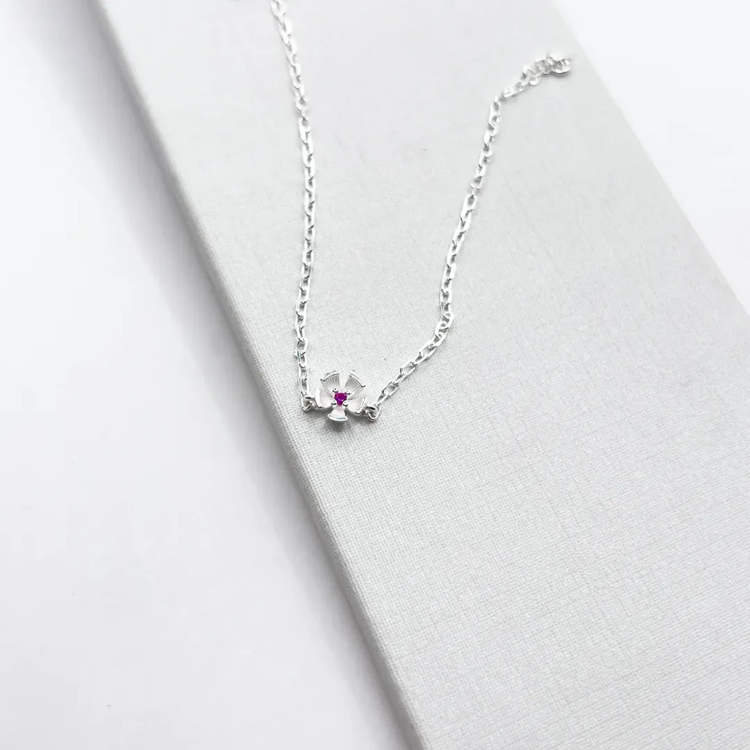 PULSEIRA PRATA925 INFANTIL FLORZINHA COM PEDRA PINK