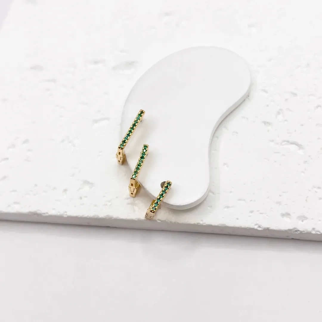 TRIO ARGOLA QUADRADA MICRO ZIRCONIAS VERDE ESMERALDA