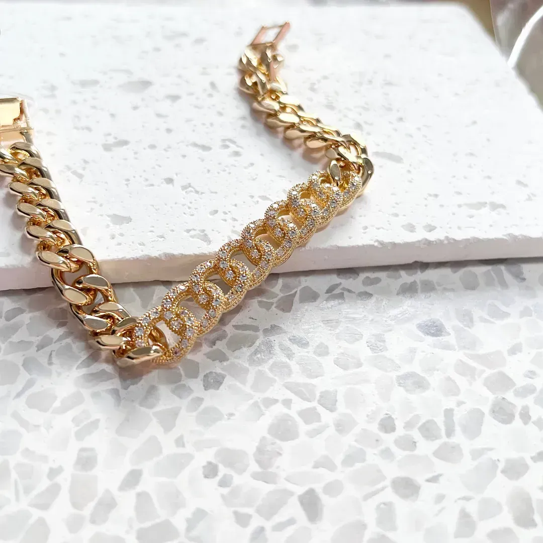 PULSEIRA ELOS SOLDADOS E CRAVEJADOS EM MICRO ZIRCONIAS