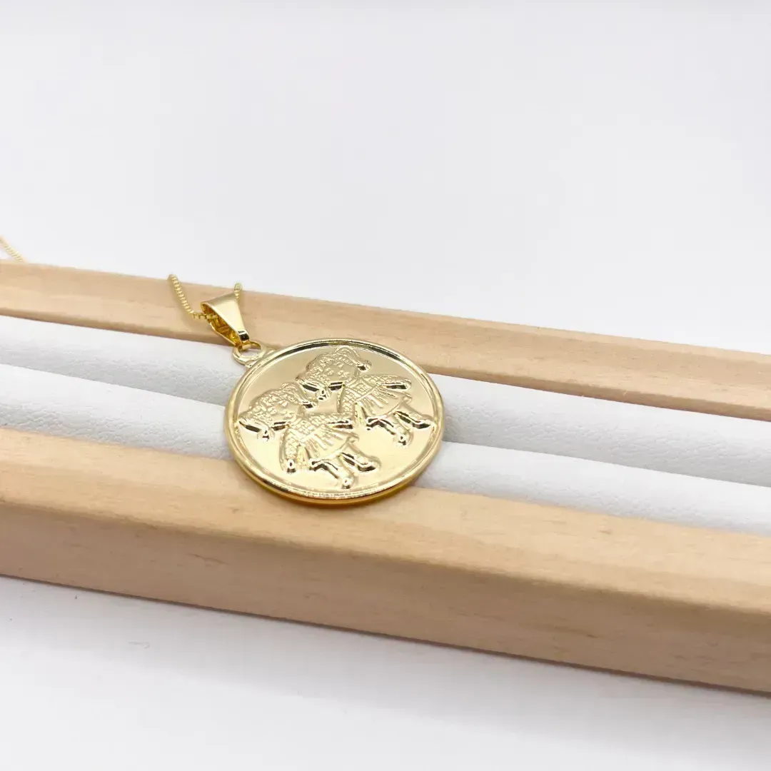 COLAR MEDALHA 2,5CM 2 MENINAS ALTO RELEVO - VENEZIANA 50CM