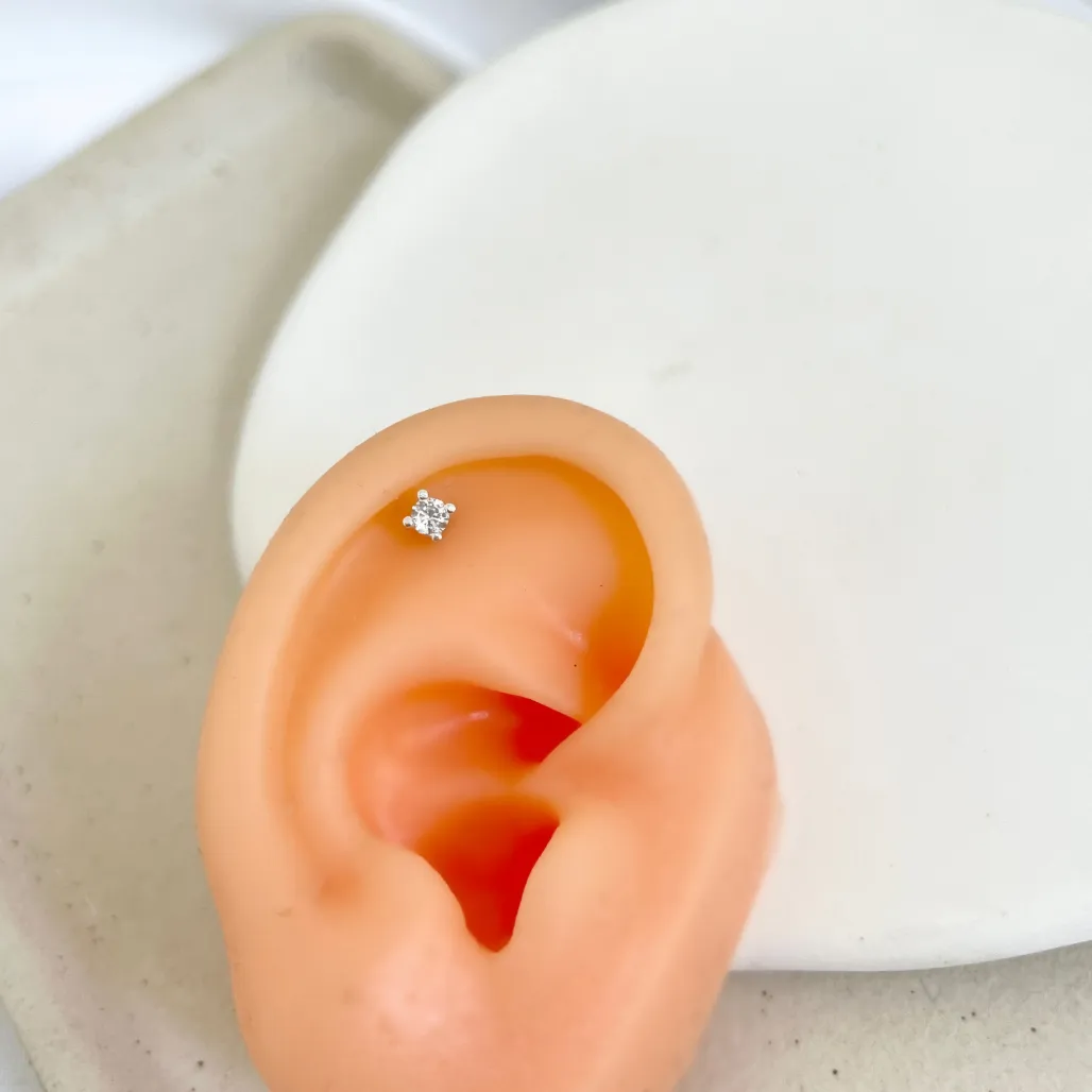 PIERCING PRATA925 COM BASE EM AÇO INOX PARA FURO PONTO DE LUZ 2MM