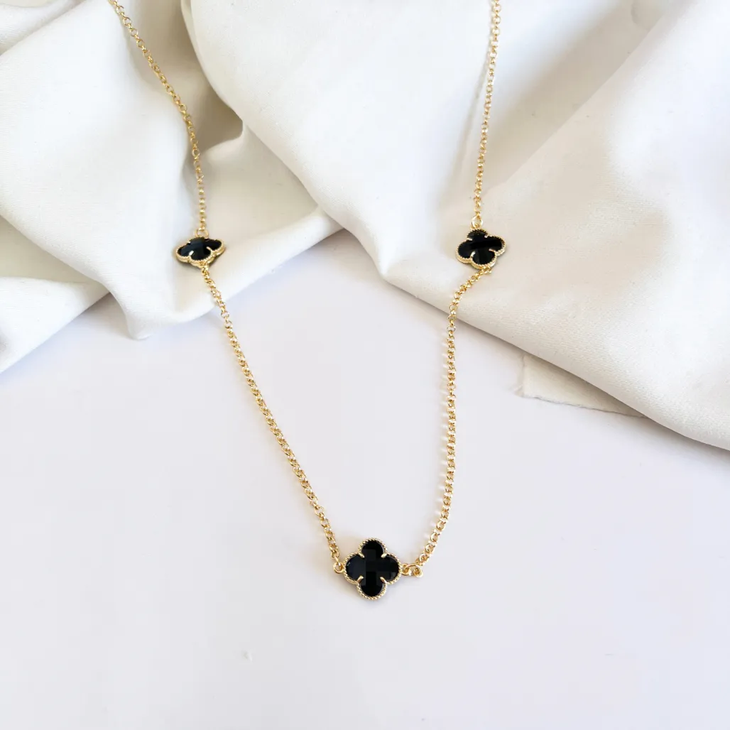 COLAR 5 TREVOS PRETO 80CM