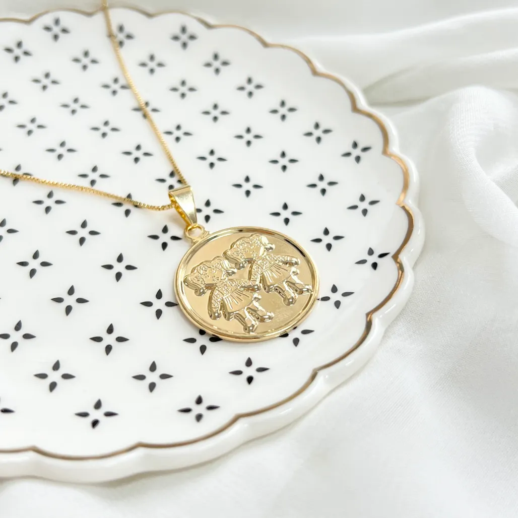 COLAR MEDALHA 2,5CM 2 MENINAS ALTO RELEVO - VENEZIANA 50CM