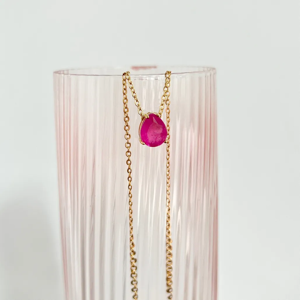 COLAR MINI ELOS PINGENTE GOTA PINK