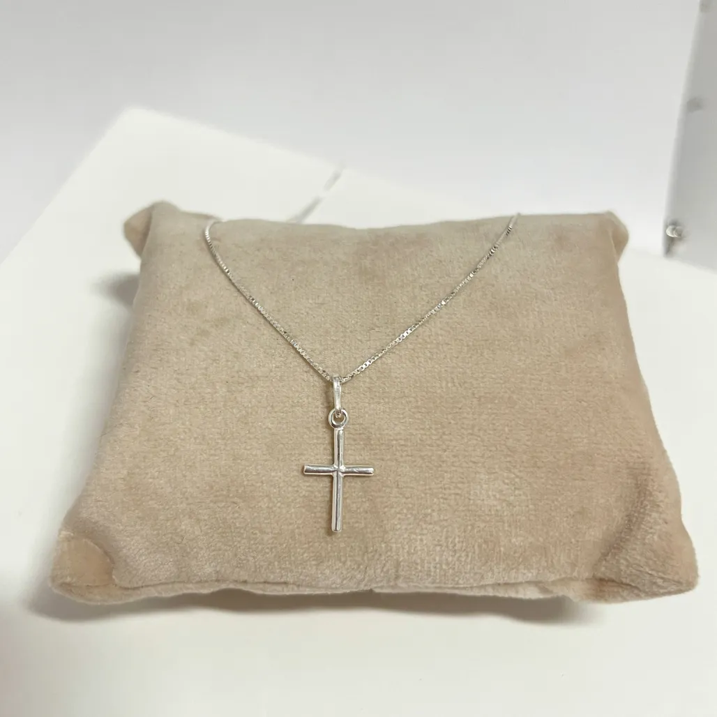 COLAR PRATA925 VENEZIANA COM PINGENTE DE CRUZ 70CM