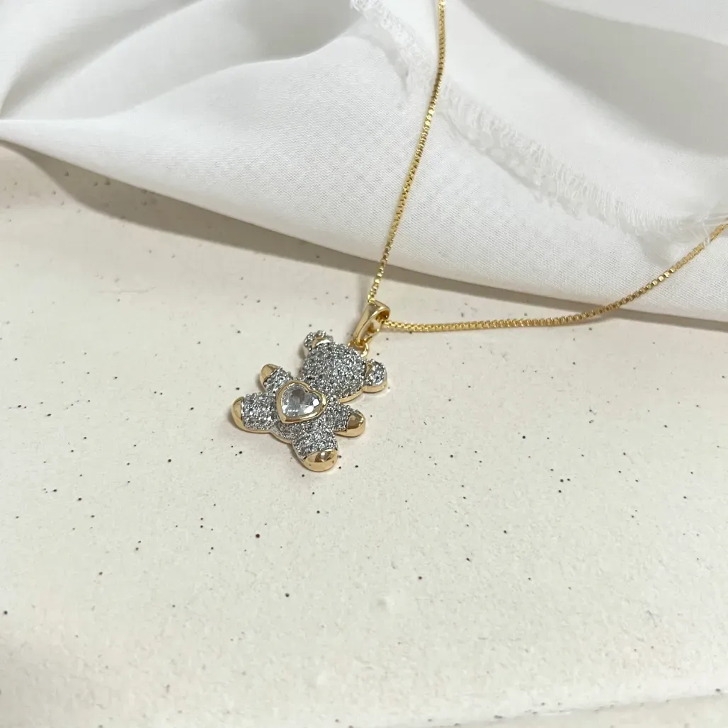 COLAR URSO COM CORAÇÃO DE ZIRCONIA - VENEZIANA 50CM