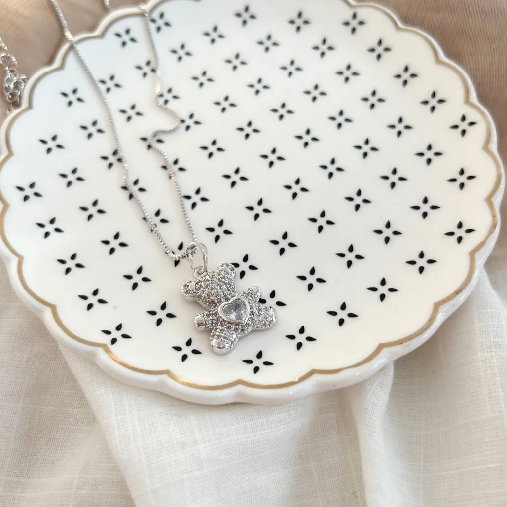 COLAR URSO COM CORAÇÃO DE ZIRCONIA - VENEZIANA 50CM