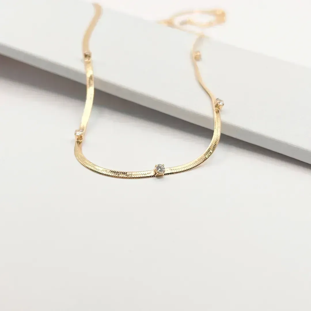 COLAR CHOKER FITA ITALIANA COM PEDRINHAS DE ZIRCONIA 40CM+5CM EXTENSOR