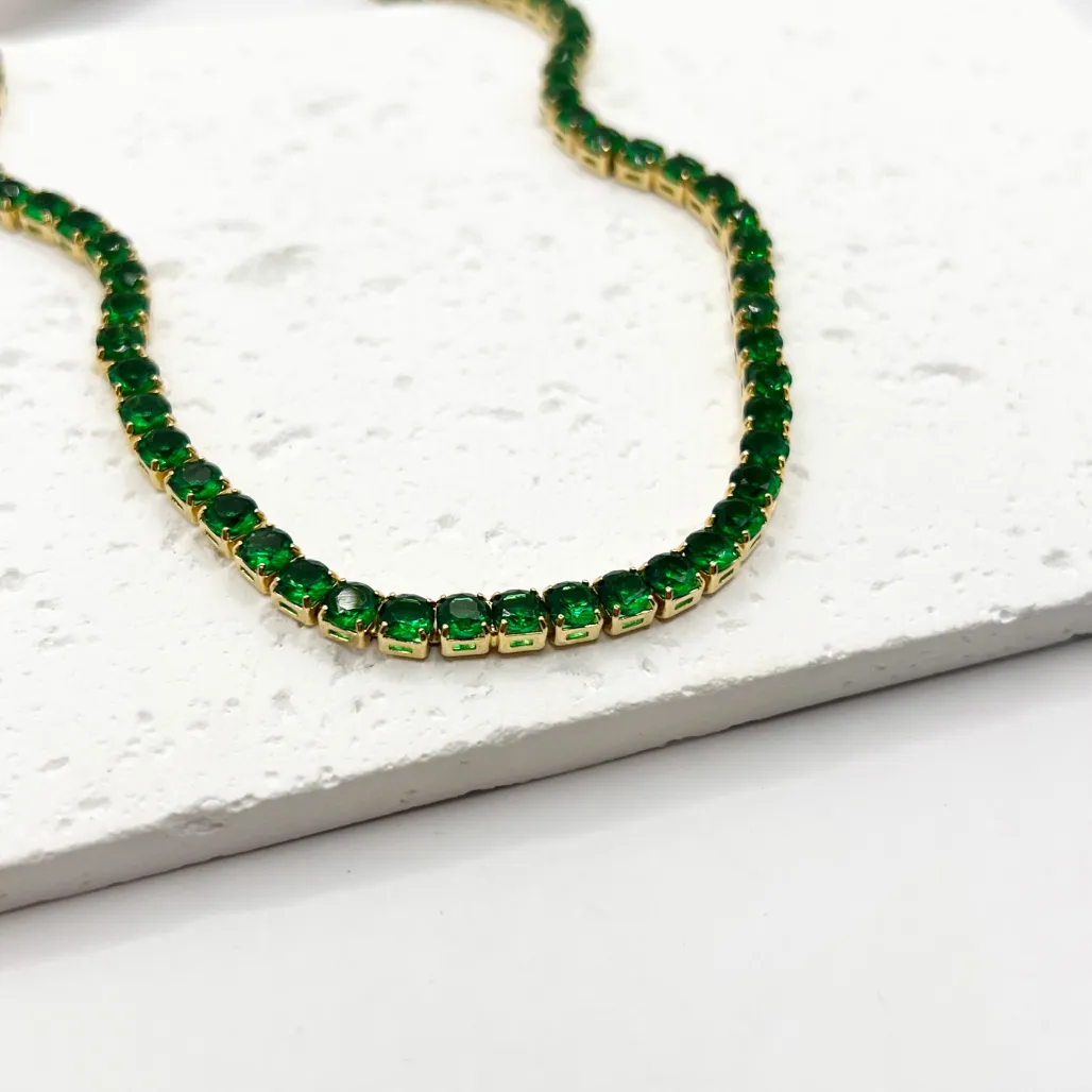 COLAR CHOKER RIVIERA 4MM VERDE ESMERALDA 40CM