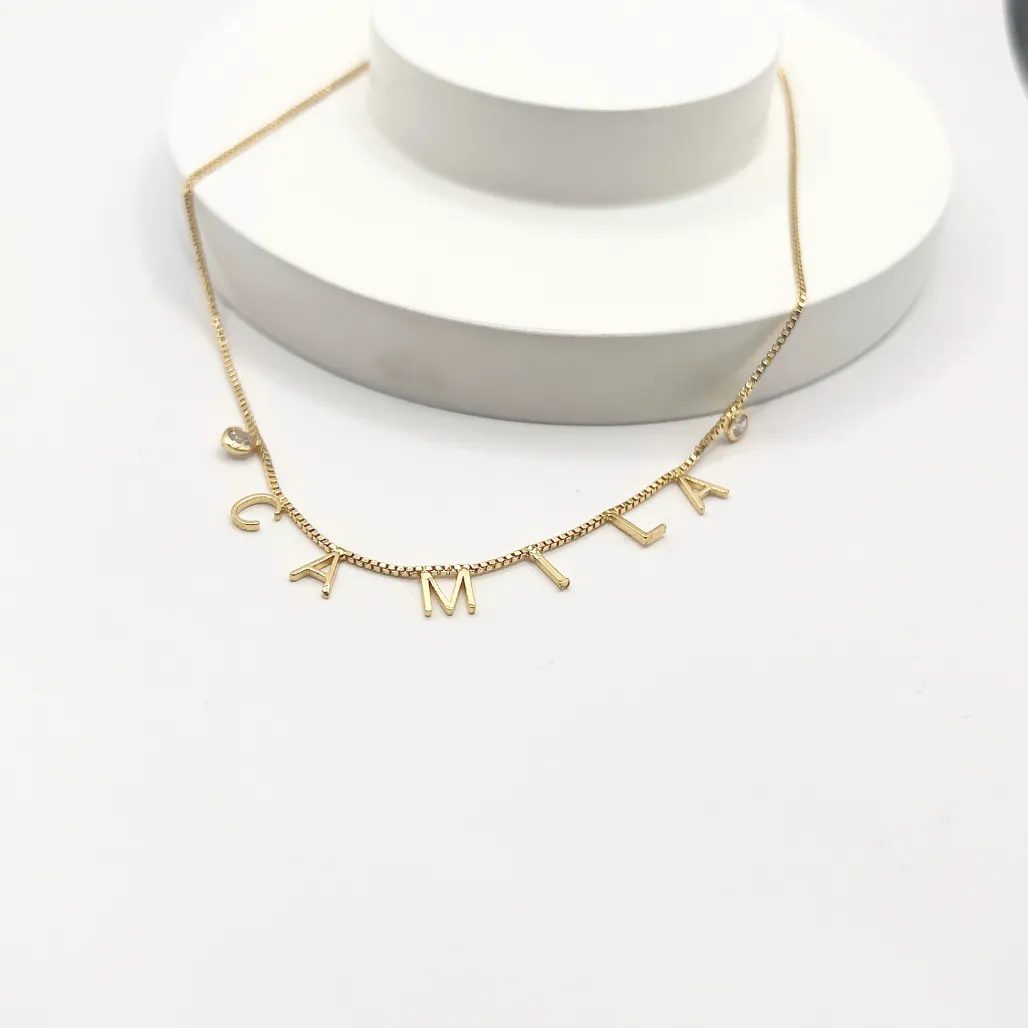 COLAR NOME PERSONALIZADO 6 LETRAS E ZIRCONIAS NAS PONTAS - CAMILA