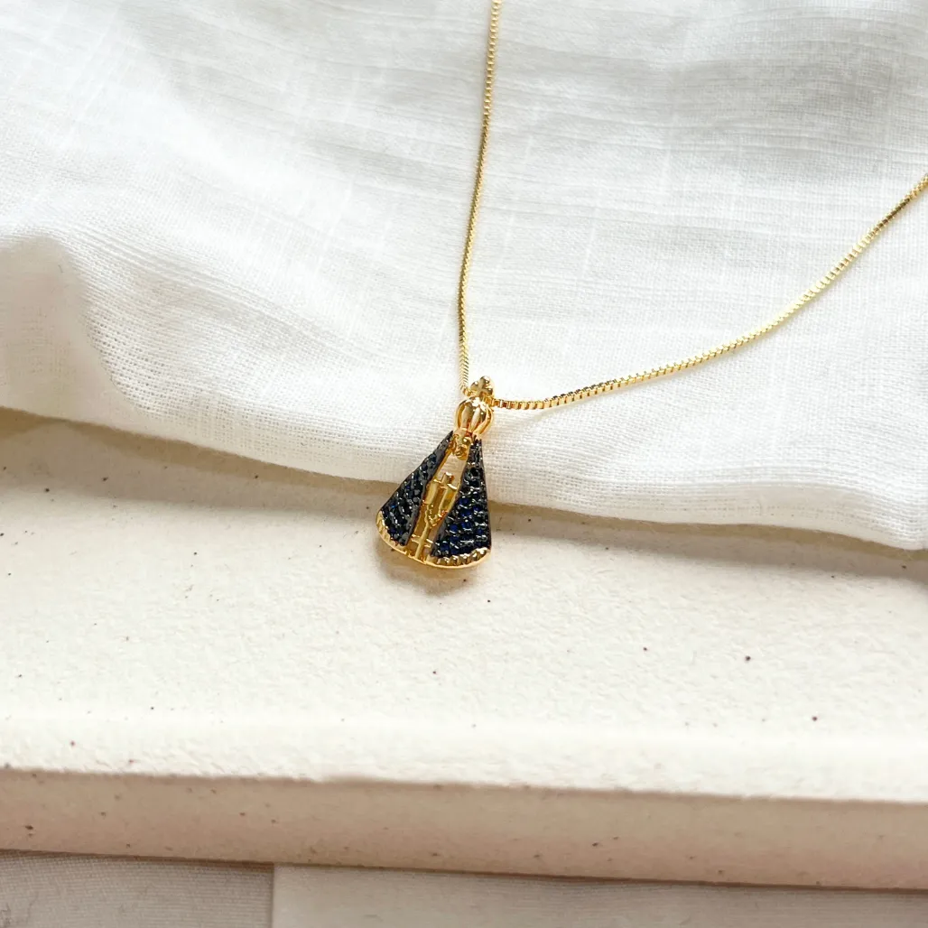 COLAR NOSSA SENHORA DE APARECIDA MANTO AZUL 1,5CM
