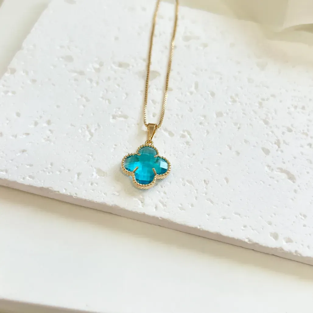 COLAR TREVO PEDRA AZUL ZIRCON