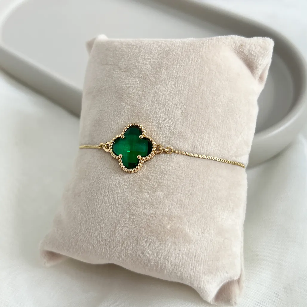 PULSEIRA AJUSTÁVEL TREVO VERDE ESMERALDA
