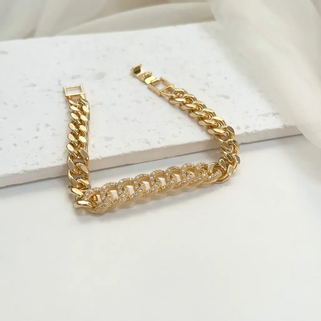 PULSEIRA ELOS SOLDADOS E CRAVEJADOS EM MICRO ZIRCONIAS