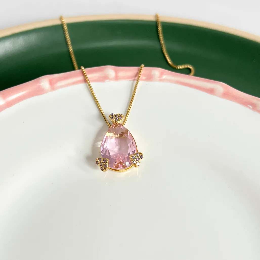 COLAR GOTA COM DETALHES EM CORAÇÃO DE MICRO ZIRCONIAS - ROSINHA