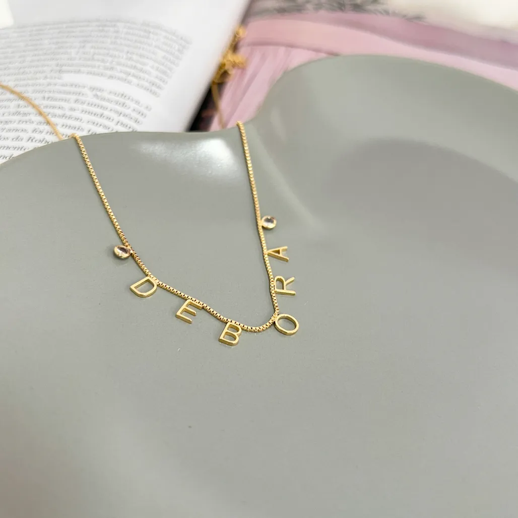 COLAR NOME PERSONALIZADO 6 LETRAS E ZIRCONIAS NAS PONTAS - DEBORA