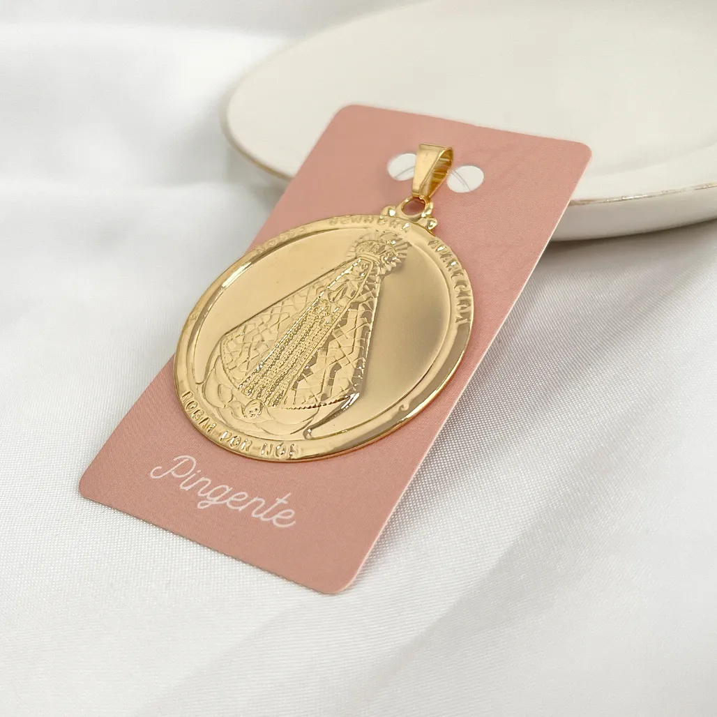 PINGENTE MEDALHA REDONDA NOSSA SENHORA DE APARECIDA - ROGAI POR NÓS