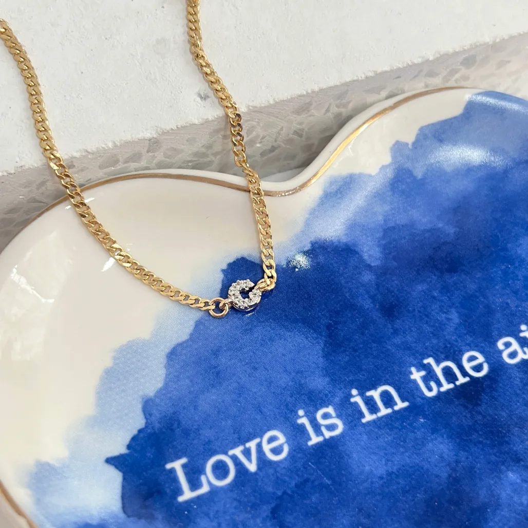 PULSEIRA ELO GRUMET FINA COM LETRA DE ZIRCONIA