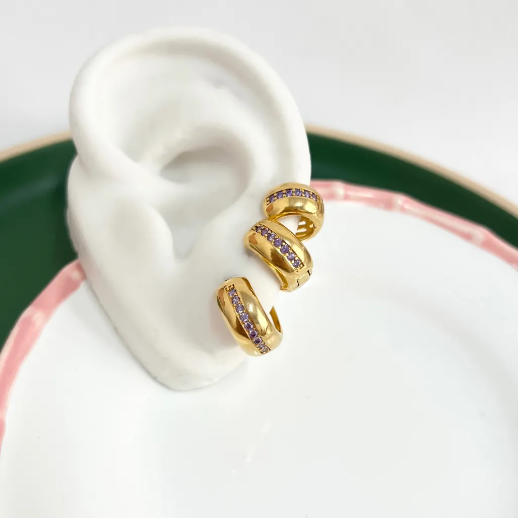 TRIO ARGOLA ARTICULADA COM ZIRCONIAS LILÁS