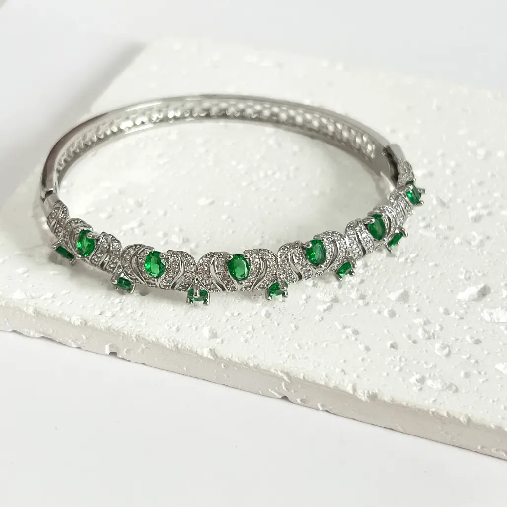 BRACELETE MICRO ZIRCONIAS GOTAS VERDE ESMERALDA