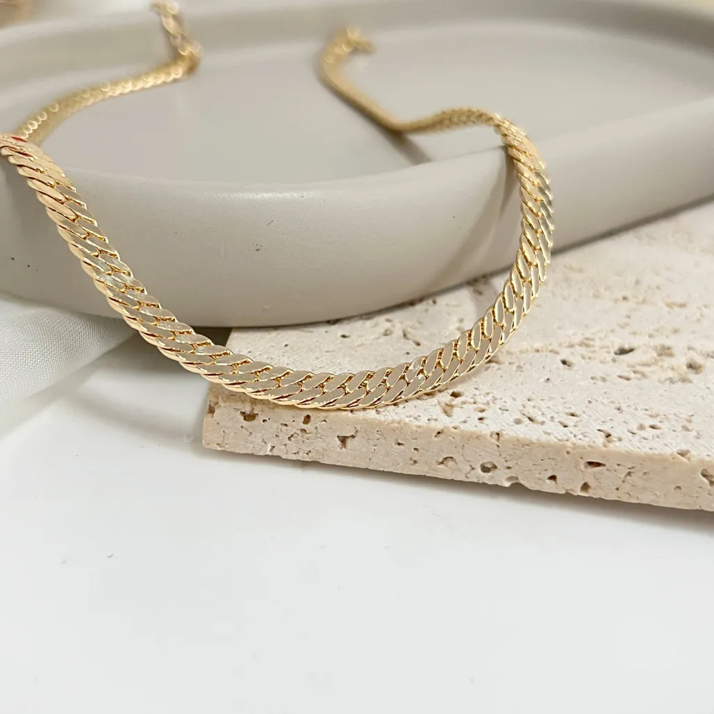 COLAR CHOKER CUBANA LAMINADA 5MM 30CM +10CM EXTENSOR