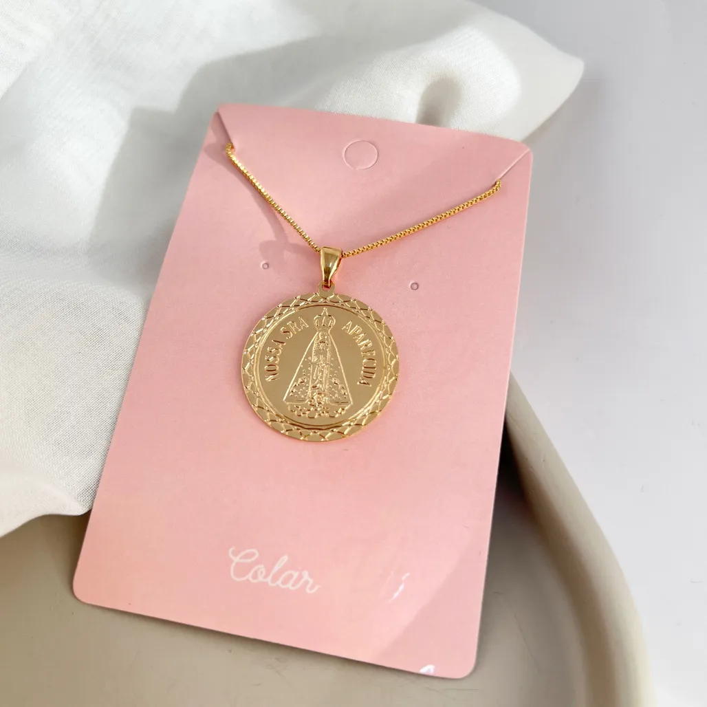 COLAR PINGENTE MEDALHA REDONDA - NOSSA SENHORA DE APARECIDA