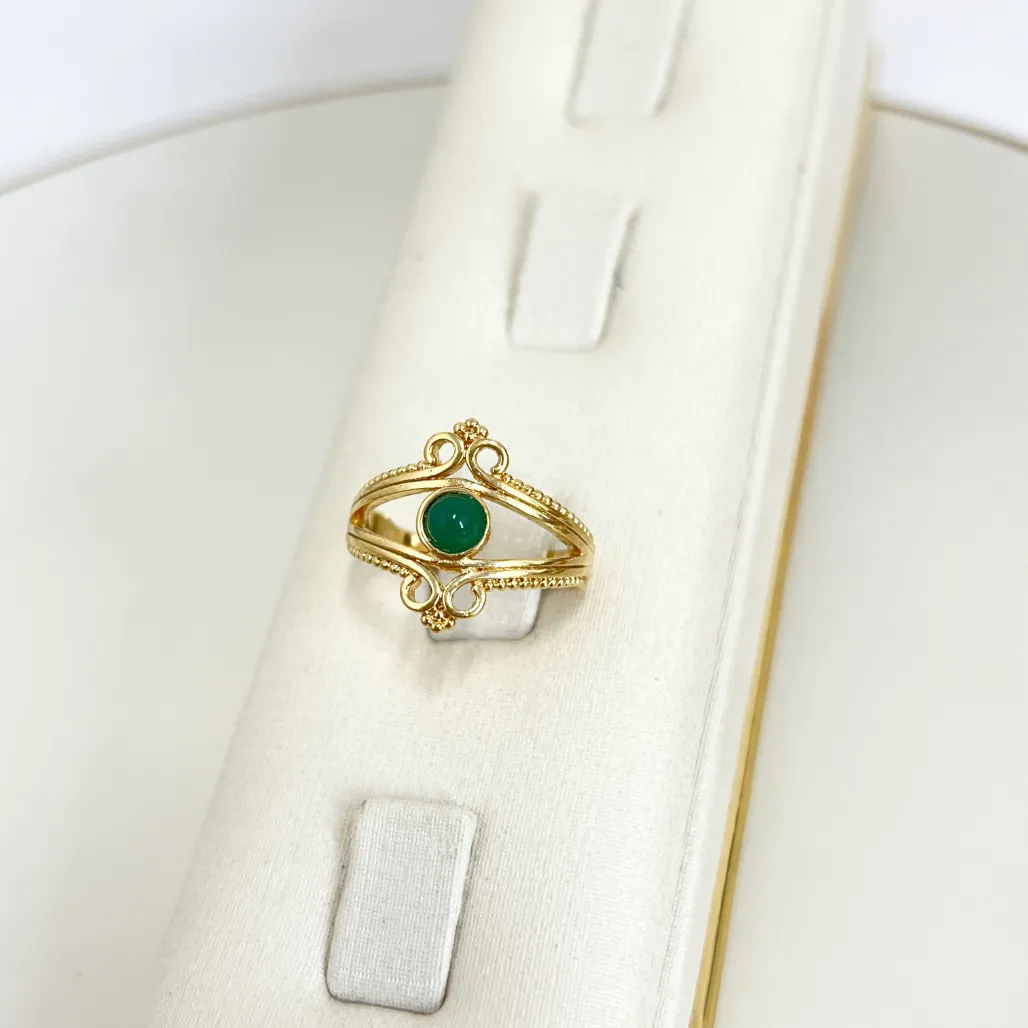 ANEL ESTILO PRATA PEDRA VERDE