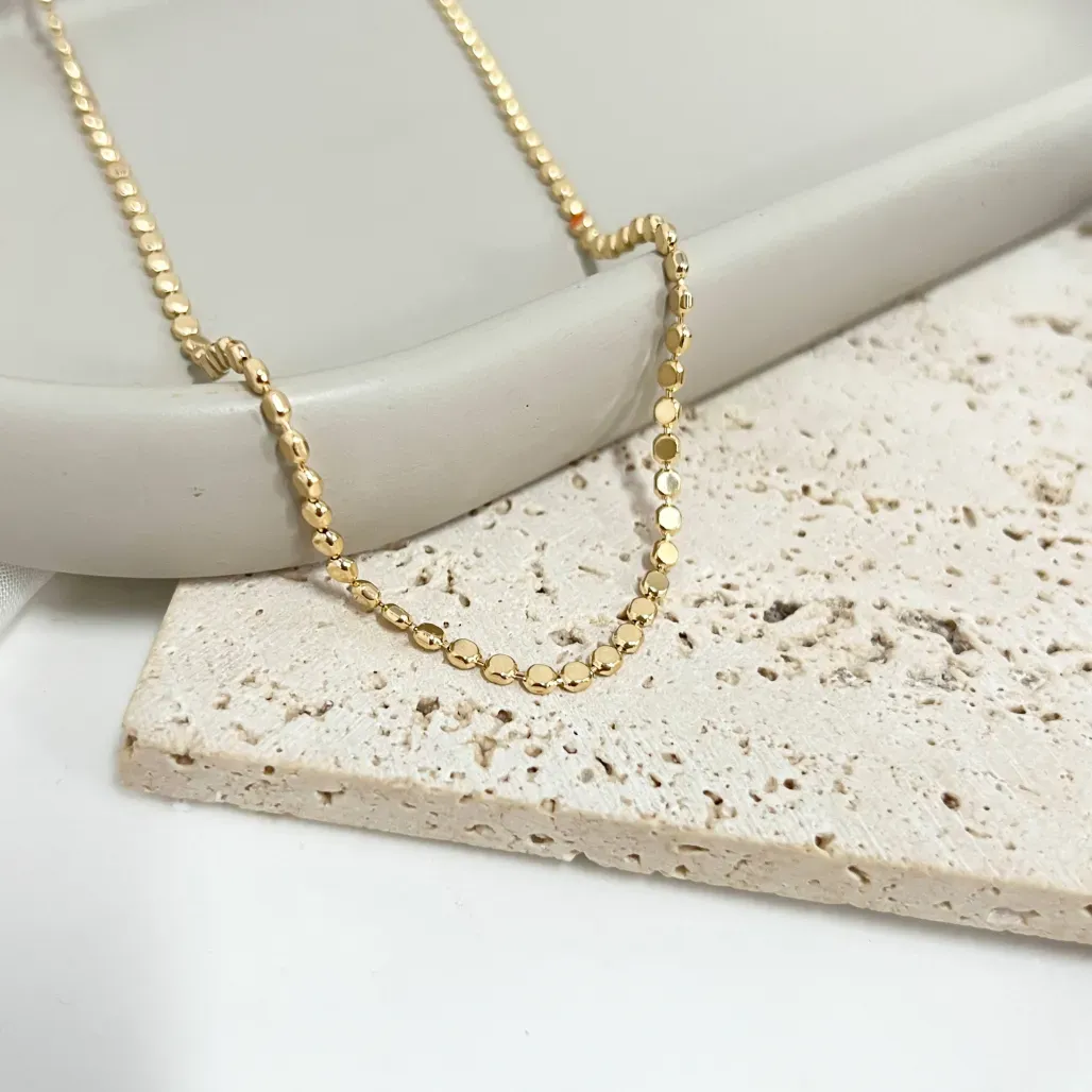 COLAR CHOKER CHAPA OVAL LAMINADA - BOLINHAS ACHATADAS 30CM + 10CM EXTENSOR