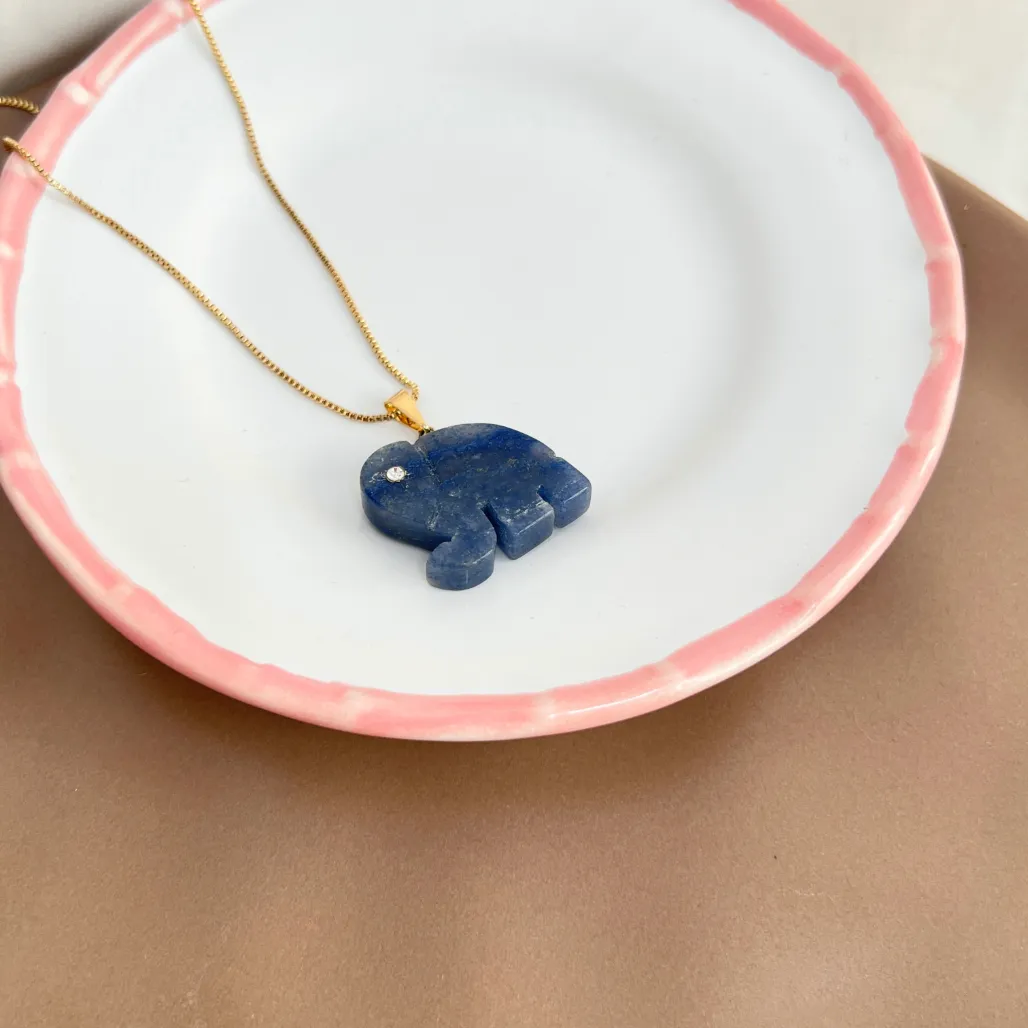 COLAR ELEFANTE PEDRA NATURAL - AZUL