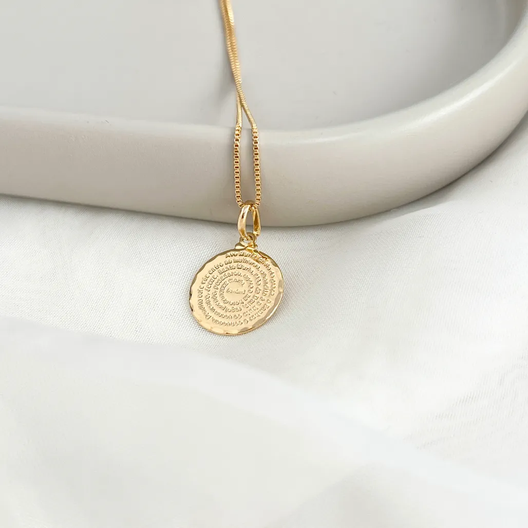 COLAR MEDALHA ORAÇÃO AVE MARIA 1,5CM