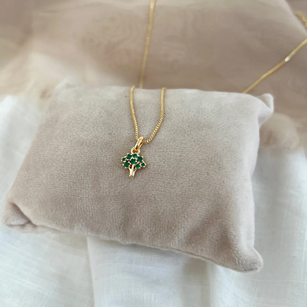 COLAR MINI ÁRVORE DA VIDA COM ZIRCONIA VERDE ESMERALDA