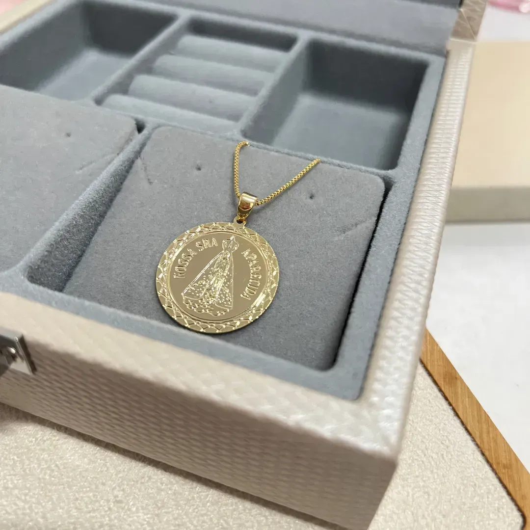 COLAR PINGENTE MEDALHA REDONDA - NOSSA SENHORA DE APARECIDA