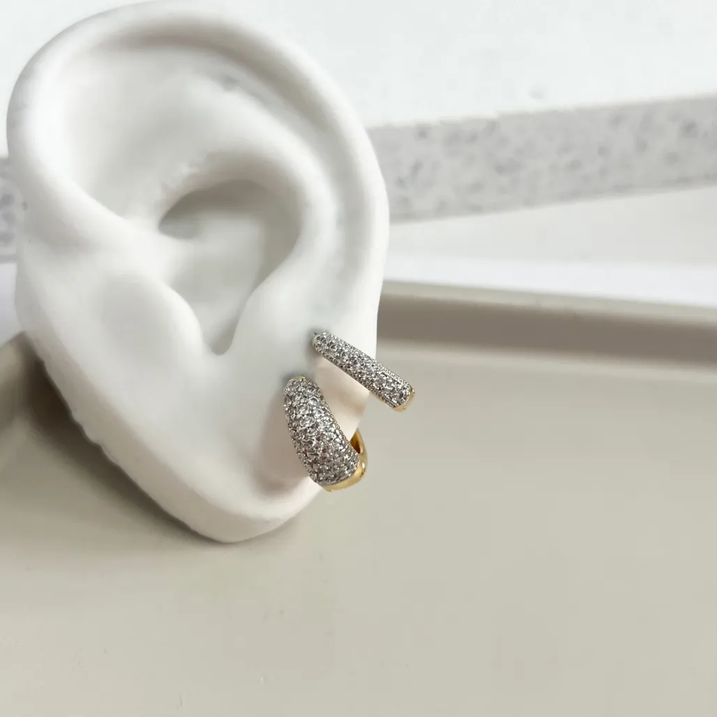 DUPLA BRINCO DE ARGOLA ARTICULADA MICROZIRCONIAS EM GOTA - CANETA DE RÓDIO