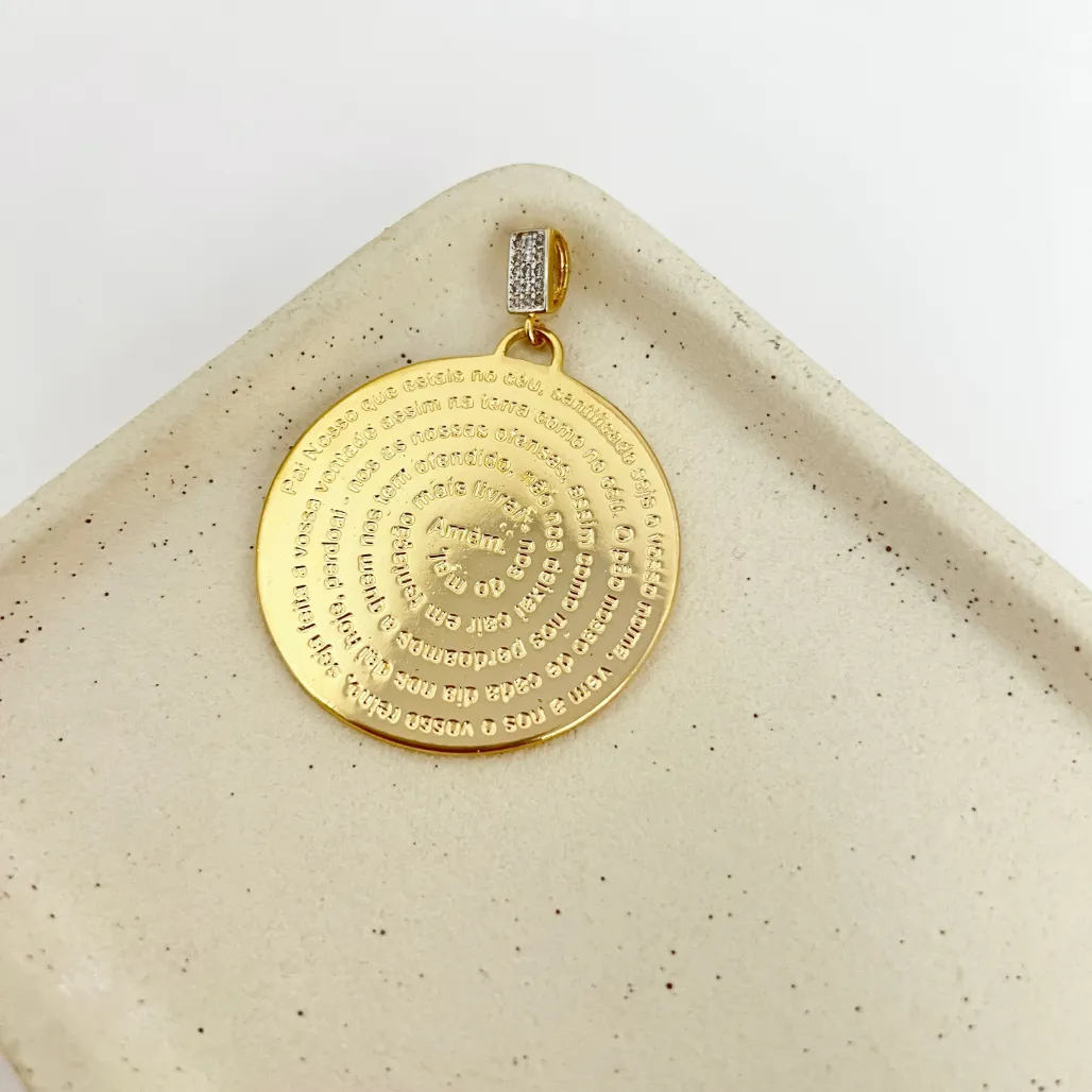PINGENTE MEDALHA PAI NOSSO COM CONTRA ARGOLA CRAVEJADA