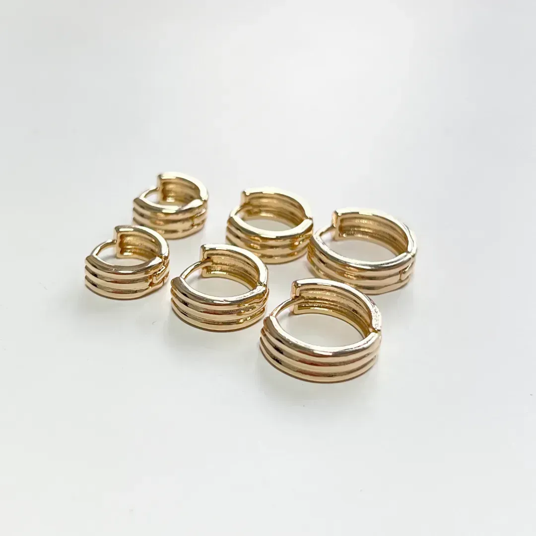 TRIO BRINCO ARGOLA ARTICULADA LISA COM 2 FRISOS
