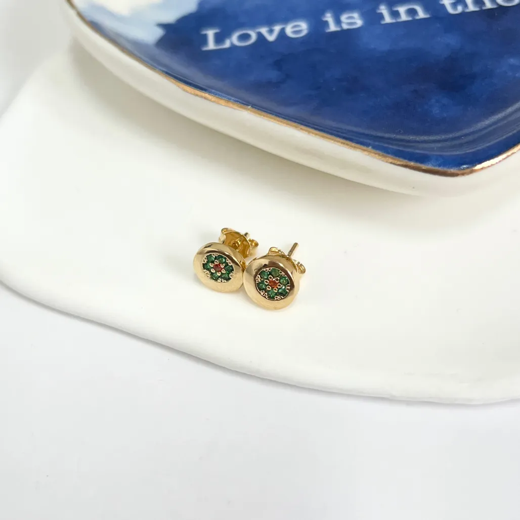 BRINCO BOTÃO COM FLOR DE ZIRCONIA